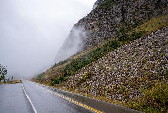 going to the sun road in fog